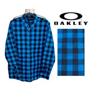 OAKLEY Men's Medium Blue Black Buffalo Plaid Button Down Long Sleeve Shirt